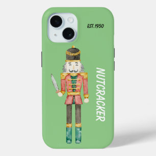 Coque Pour iPhone 15 Monogramme traditionnel Casse-noisette Vert mou