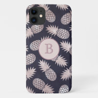 Monogramme Tropical Ananas Girly Rose Gold Navy