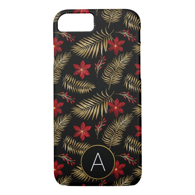 Coques Case-Mate iPhone Monogramme Tropical Black and Gold Feuilles (Dos)