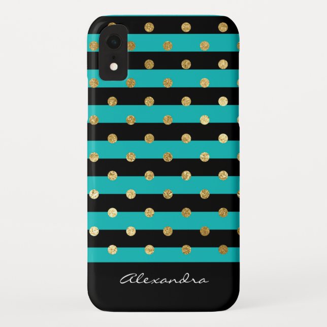 Coques Case-Mate iPhone Monogramme Turquoise avec bandes noires et huile d (Dos)