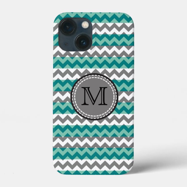 Coques Case-Mate iPhone Monogramme Turquoise et Grey Chevron Zigzag (Verso)