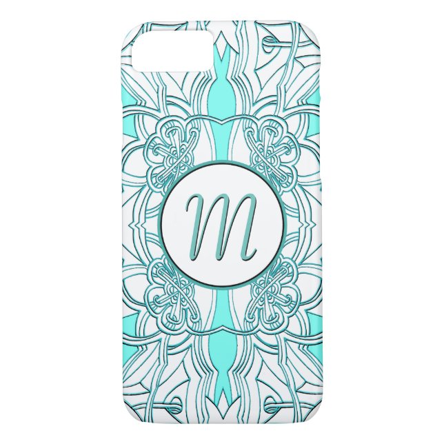 Coques Case-Mate iPhone Monogramme turquoise et turquoise (Dos)