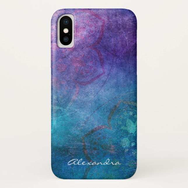 Coques Case-Mate iPhone Monogramme Turquoise et vert Lotus Flower (Dos)