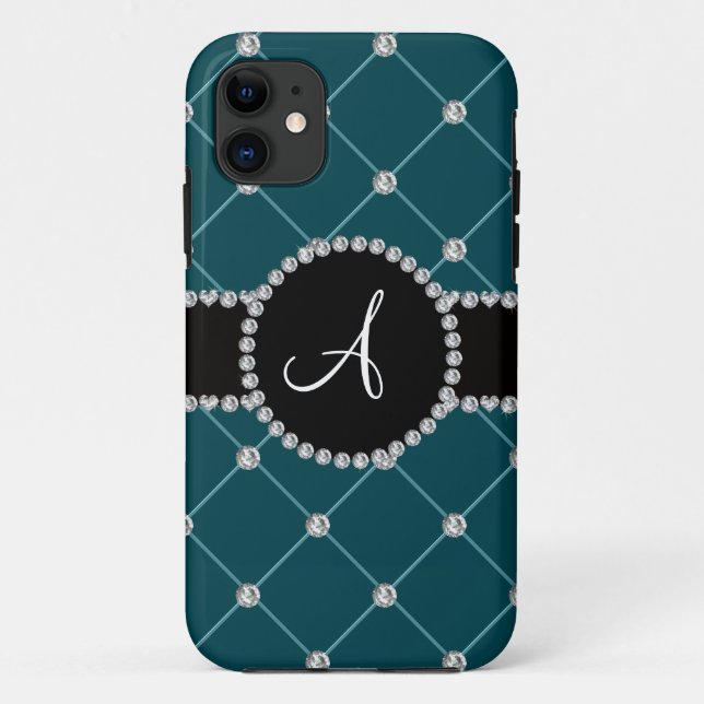 Coques Case-Mate iPhone Monogramme turquoise foncé carreau (Dos)