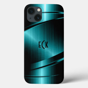 Coques Pour iPhone Monogramme Turquoise Green Metallic Design