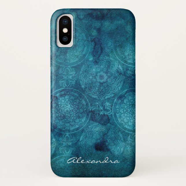 Coques Case-Mate iPhone Monogramme Turquoise Mandala Watercolor Motif (Dos)
