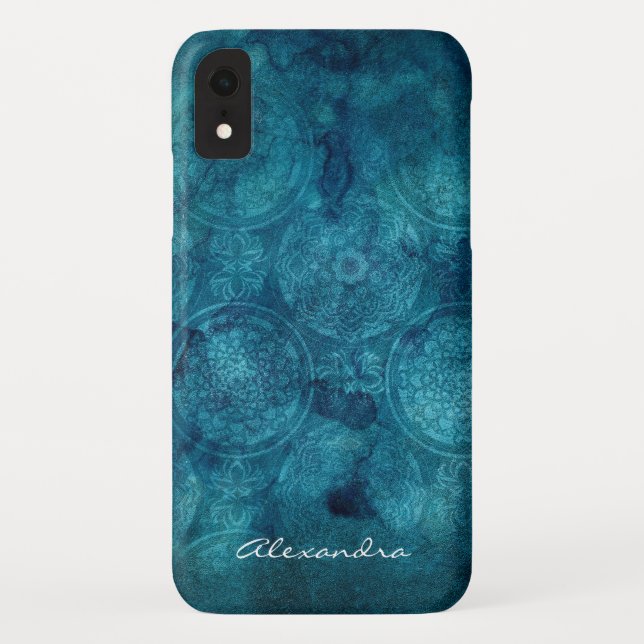 Coques Case-Mate iPhone Monogramme Turquoise Mandala Watercolor Motif (Dos)