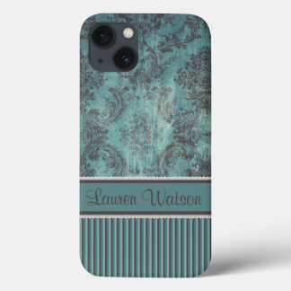 Etui iPhone 13 Monogramme turquoise vintage damé