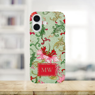 Coque Pour iPhone 16 Monogramme végétal chinois vert personnalisé