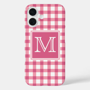 Coque Pour iPhone 16 Monogramme Vérificateur En vichy plaid rose mou