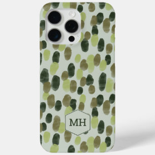 Coque iPhone 15 Pro Max Monogramme Vert Aquarelle moderne Motif