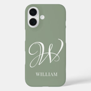 Coque Pour iPhone 16 Monogramme vert de l'élégance de la taille personn
