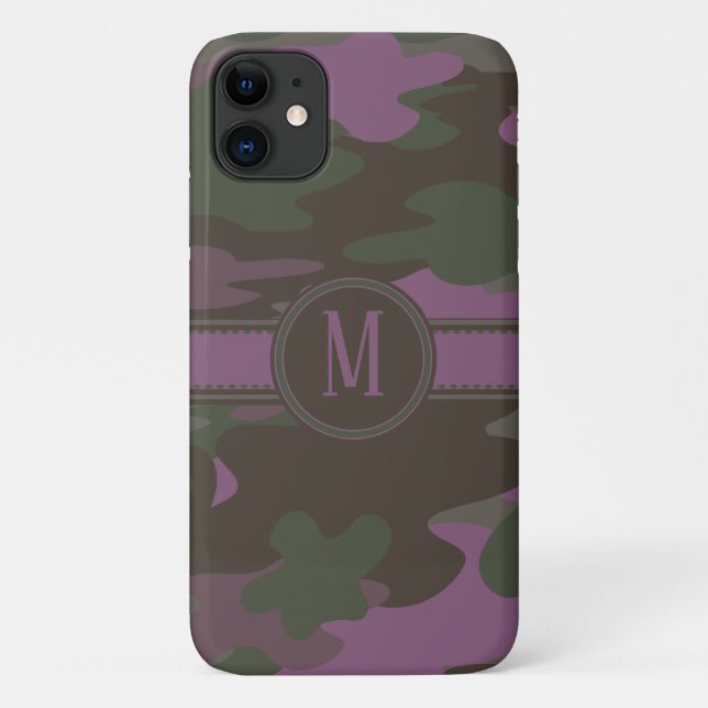 Coques Case-Mate iPhone Monogramme vert mauve d'obscurité du rose | Camo (Dos)