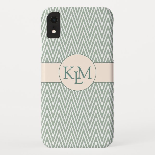 Coques Case-Mate iPhone Monogramme vert olive avec Motif Chevron (Dos)