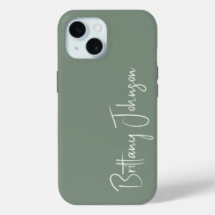 Coque Pour iPhone 15 Monogramme Vert Sage