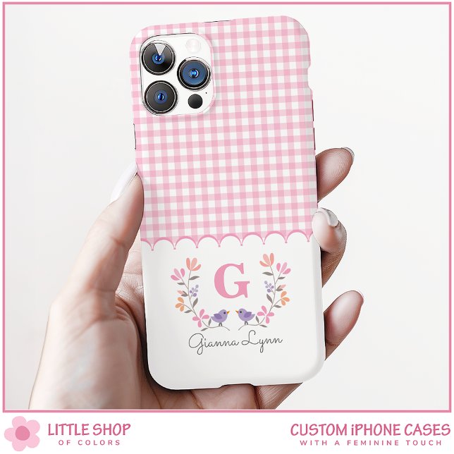 Coques Case-Mate iPhone Monogramme Vichy Floral Rose (Créateur téléchargé)