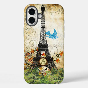 Coques iPhone 16 Plus Monogramme Vintage Bird Tour Eiffel