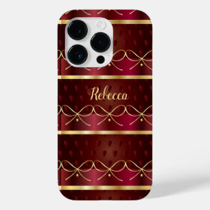 Coque Pour iPhone 14 Pro Monogramme Vintage Bourgogne Couleur Décor Luxe