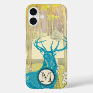 iPhone 16 Plus Case Monogramme Vintage Deer Art Nouveau Forêt