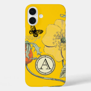 iPhone 16 Plus Case Monogramme Vintage Moderne Pavot Jaune Floral