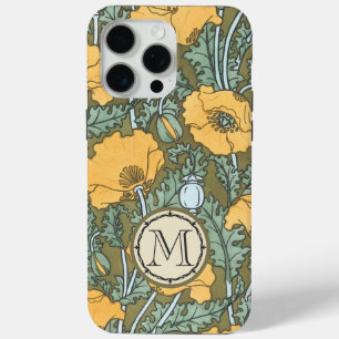 Coque iPhone 15 Pro Max Monogramme Vintage Pavot Jaune Motif Floral