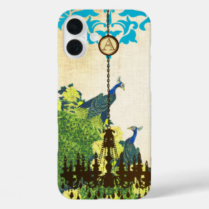 iPhone 16 Plus Case Monogramme Vintage Peacock Chandelier Damas