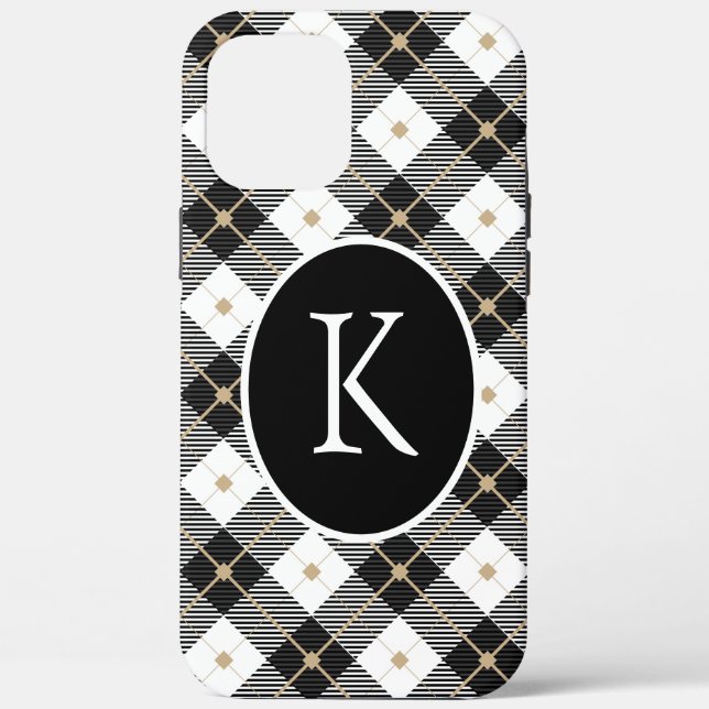 Coques Case-Mate iPhone Monogrammed Black White Gold (Verso)