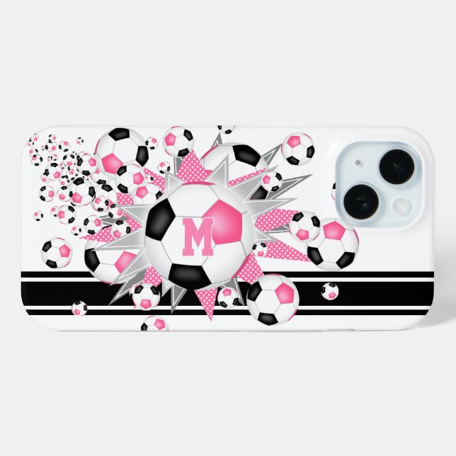 Coques Case-Mate iPhone monogrammed filles balle de football souffle rose  (Verso (horizontal))