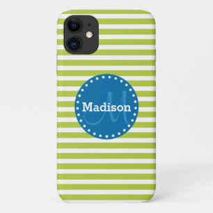 Case-Mate iPhone Case Monogrammes bleus à rayures de chaux