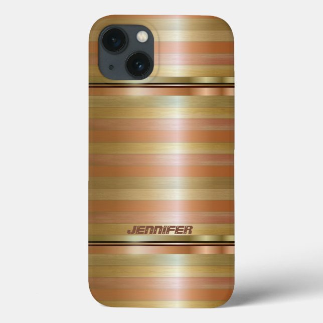 Coques Case-Mate iPhone Monogrammes en cuivre métallique rayures Gold Acce (Verso)
