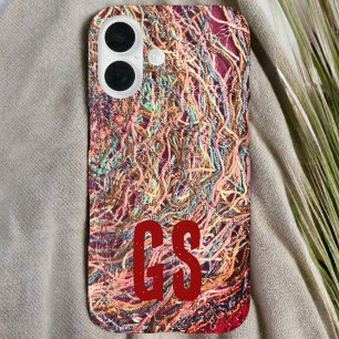 Coque Pour iPhone 16 Monogrammes initiales abstrait coloré girly motif
