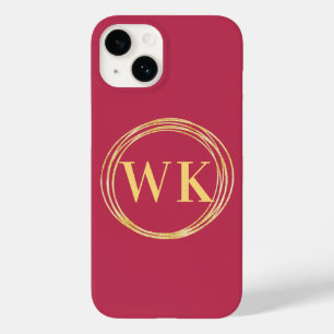 Coque Pour iPhone 14 Monogrammes Initiales Élégants Cercles d'or rose c