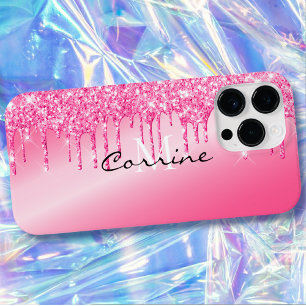 Coque Pour Pour iPhone 14 Pro Max Monogrammes Parties scintillant métalliques roses 