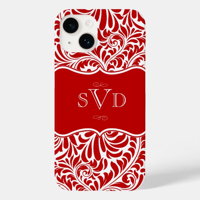 Coques Case-Mate iPhone Monogrammes Red Damask Design Coque-Mate personnal (Verso)