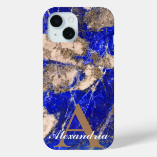 Coque Pour iPhone 15 Monographie Abstraite Lapis Lazuli Granite Bleu