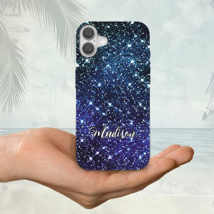 Coque Pour iPhone 16 Monographie de Parties scintillant bleue irisée Wh