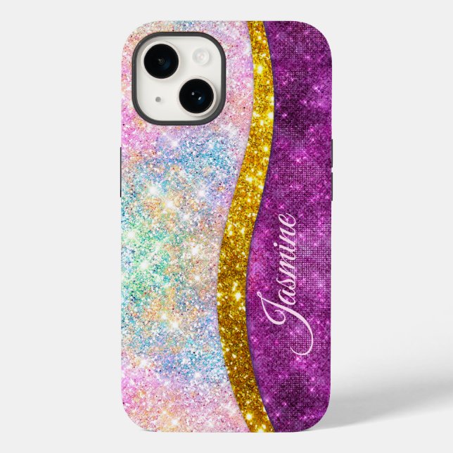 Coques Case-Mate iPhone Monographie de parties scintillant en or irisé mou (Verso)