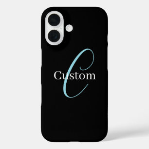 Coque Pour iPhone 16 Monographie de script cursive modifiable noir bleu