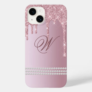 Coque Pour iPhone 14 Monongram Blush Pink Parties scintillant Drip iPho