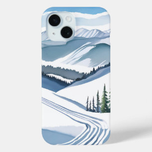 Coque Pour iPhone 15 Montagne de ski aquarelle