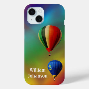 Coque Pour iPhone 15 Montgolfière 2 ballons Fond coloré