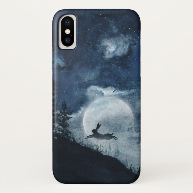 Coques Case-Mate iPhone Moody bleu ciel pleine lune lièvre silhouette (Dos)
