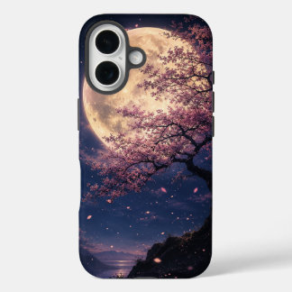 Coque Pour iPhone 16 Moon Blossom - 幻想月夜の桜シルエット