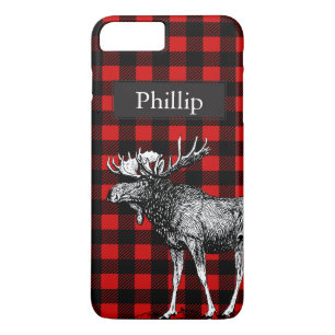 Coque Case-Mate Pour iPhone Moose rouge et noir rustique Nom personnalisé