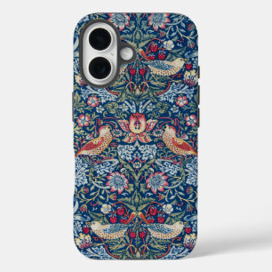 Coque Pour iPhone 16 Morris Strawberry Thief Classique Bleu Indigo Fin