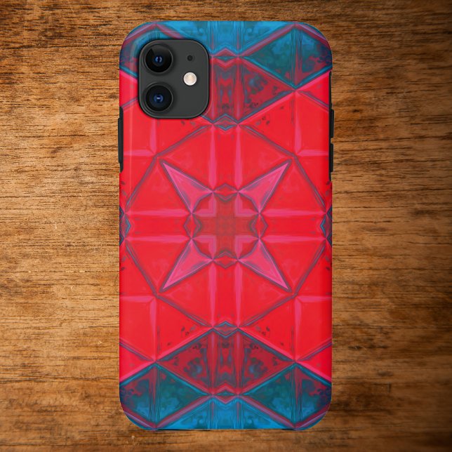 Coques Case-Mate iPhone Mosaic Carré Kaleidoscope Rouge et Bleu (Créateur téléchargé)