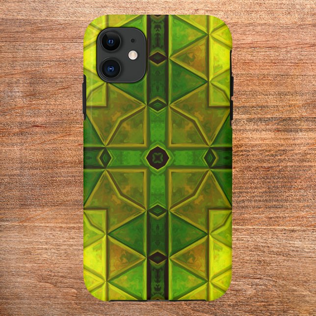Coques Case-Mate iPhone Mosaic Carré Kaleidoscope Vert et Jaune (Créateur téléchargé)