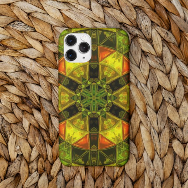 Coques Case-Mate iPhone Mosaic Kaleidoscope Fleur Jaune Vert et Orange (Créateur téléchargé)