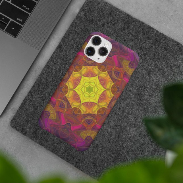 Coques Case-Mate iPhone Mosaic Mandala Flower jaune rose et violet (Créateur téléchargé)