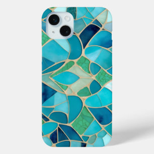 Coque iPhone 15 Mini Mosaïque Abstraite turquoise de style Art déco